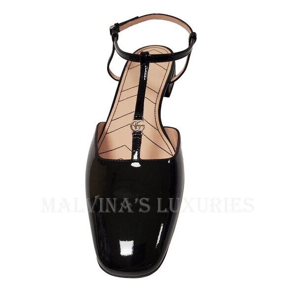 GUCCI SHOES T-STRAP BLACK LEATHER BALLET FLATS w DOUBLE G LOGO sz 39 9 - Picture 8 of 16